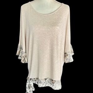 VISION USA Women’s Asymmetric Tunic Top – Snake Print Ruffle Trim – Medium